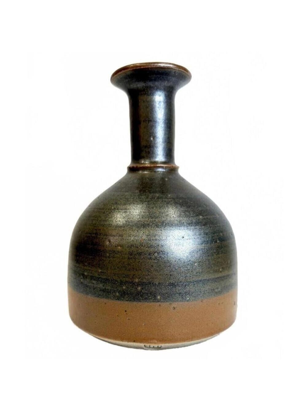 Vintage Studio Pottery Vase Signed Stoneware Brown Black Glaze Handmade